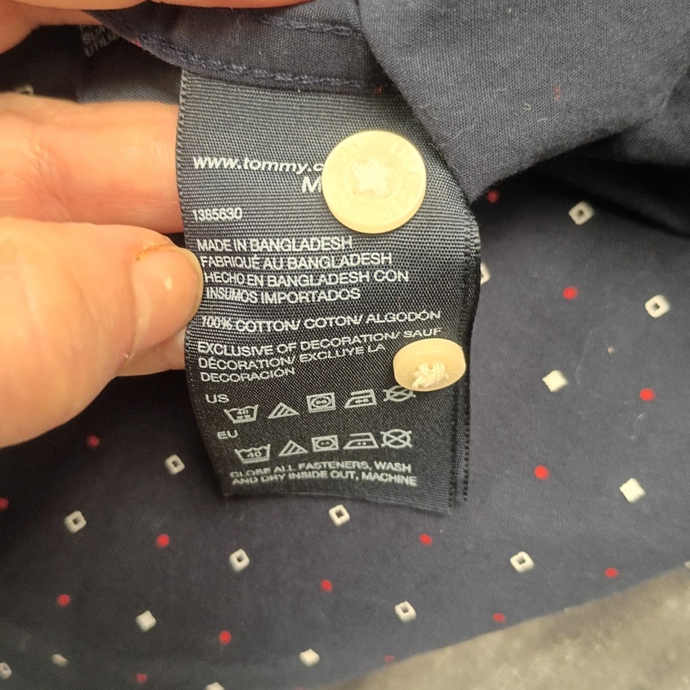 Tommy Hilfiger Classic Fit Mens M Short Sleeve Button Down Shirt Blue Dot Print - Picture 9 of 10